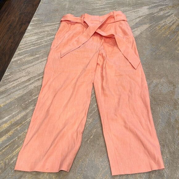 Veronica BeardBright Coral Belted Elice linen wide leg Pants size 12 in GUC